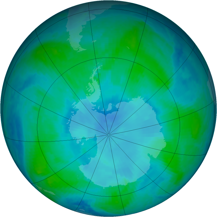 Antarctic ozone map for 08 February 2001